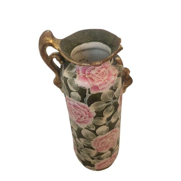 Vintage Chinese Famille Noire Vase Midnight Rose - Picture 2 of 5